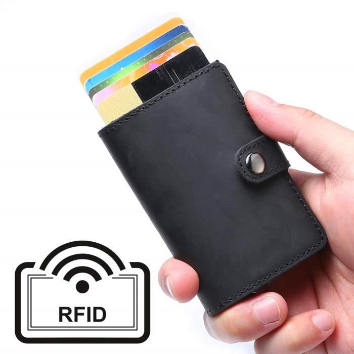 Noir Porte Cartes de Crédit RFID Blocage Cuir Portefeuille pour Homme et Femme 