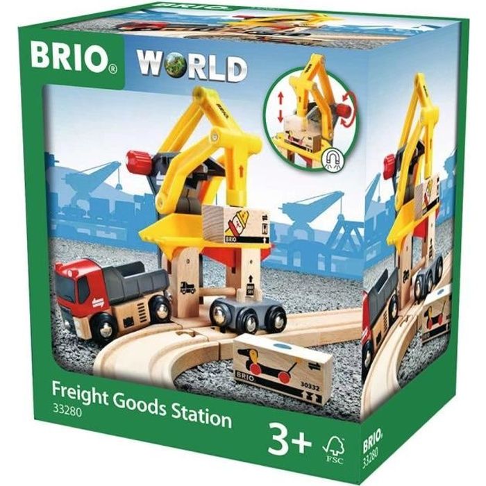 Brio World Grue de Chargement de Marchandises - Accessoire pour circuit de train en bois - Ravensbur