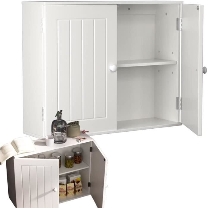 Armoire murale Armoire de sol Armoire à double porte Étagères de rangement murales avec étagère réglable pour la salle de bain
