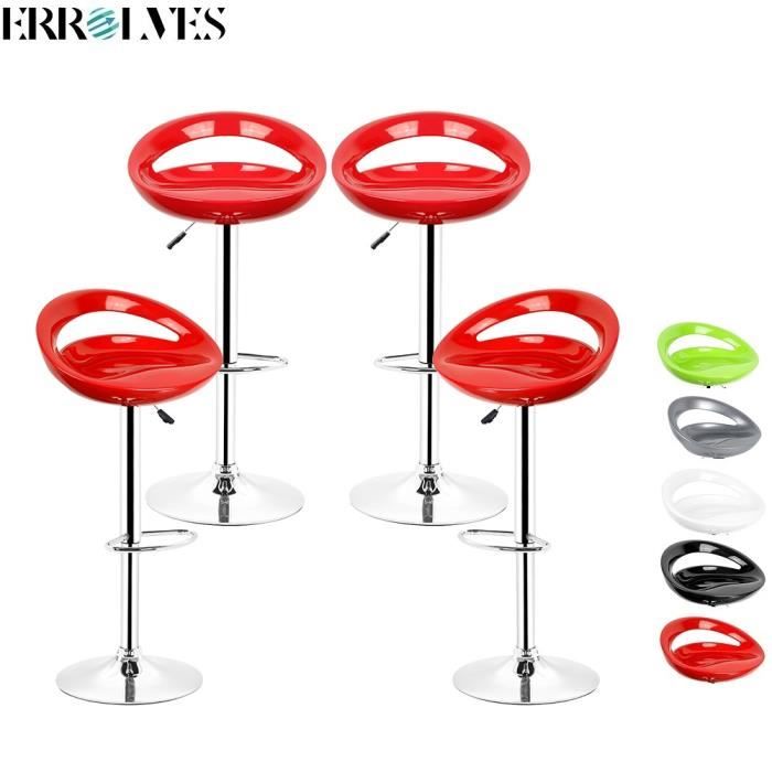 ERROLVES® 4pcs Tabouret de bar avec dossier 26cm Siège ABS Hauteur ajustable 55-75cm Rouge