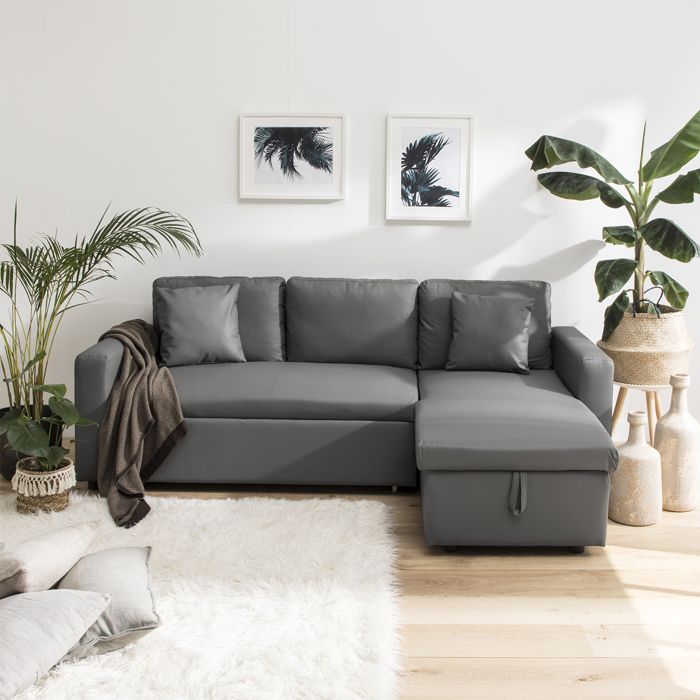 Canapé dangle convertible simili CLARK 3 places gris