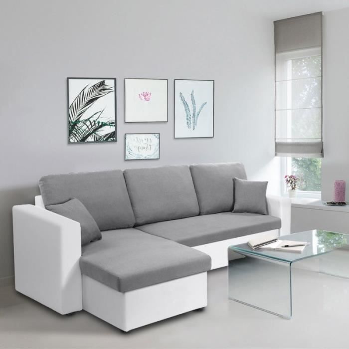 Canape D Angle Convertible Emma Avec Coffre De Rangement Blanc Et