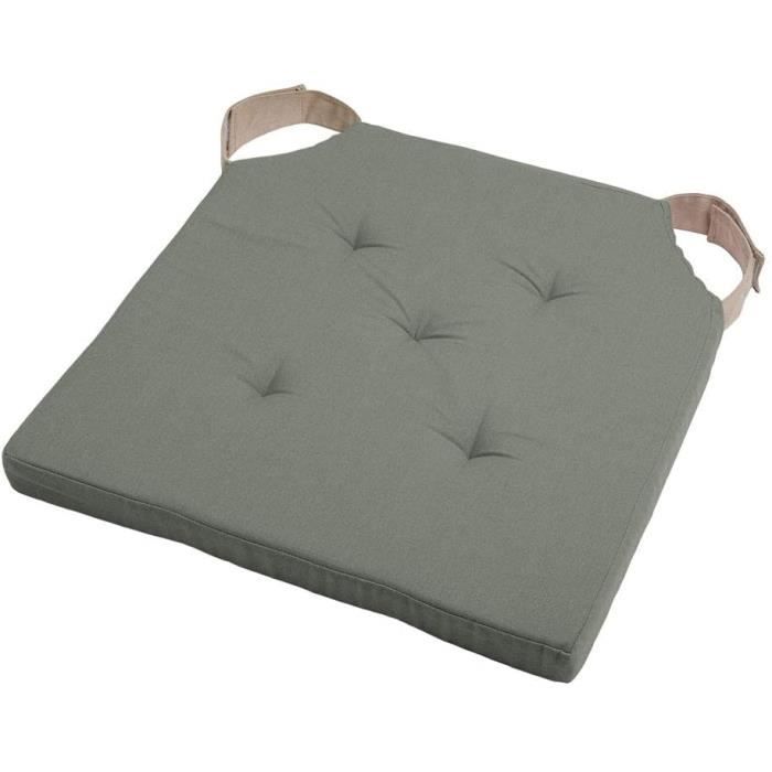 Galette De Chaise Atmosphera – Tissu Coton, Rembourrage Coton Recyclé, 38x38 Cm, Vert Kaki, 4 Liens
