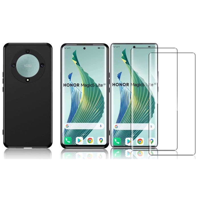 Coque Silicone Souple Téléphone Coque Honor 200 Lite + 2 Verres Trempés GEJEFA - TPU Transparent Antichoc, Protection Complète Honor 200 Lite Coque Antichoc