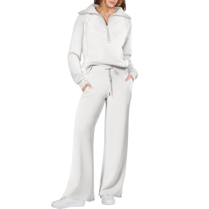 ENSEMBLE DE VETEMENTS Femme Chic Et Elegant Ensemble Femme Ensemble Deux  Pièces En Tricot Pour Femmes À Manches Top À Blanc