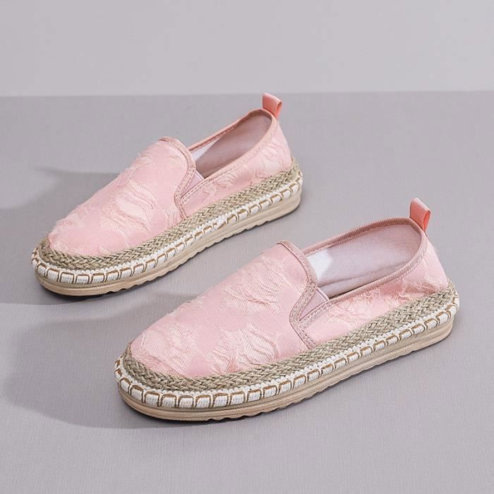 INSFITY Espadrilles Plates en Toile Couleur unie à Bout Fermé pour Femme Fashion Respirante - Rose