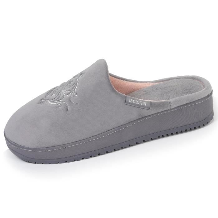 Isotoner Chaussons à talon compensé de 3,7 cm, ultra confortables