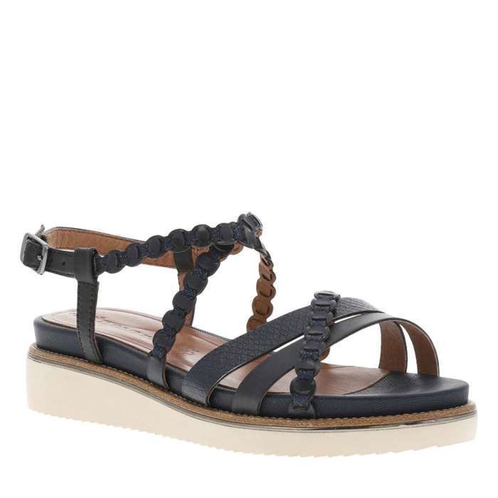 Sandales bleues marine à détails pailletés et à talon compensé bas