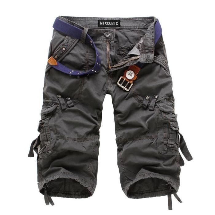 Pantalon Pantacourt Coton Gris TREND Taille 42 - Ceinture Assortie - Neuf Avec étiquettes - Style Chino