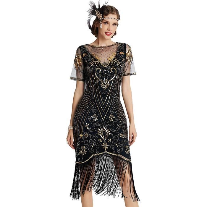 1920s Robe de Soirée à Manches Courtes et col Rond pour Femme Robe à ...