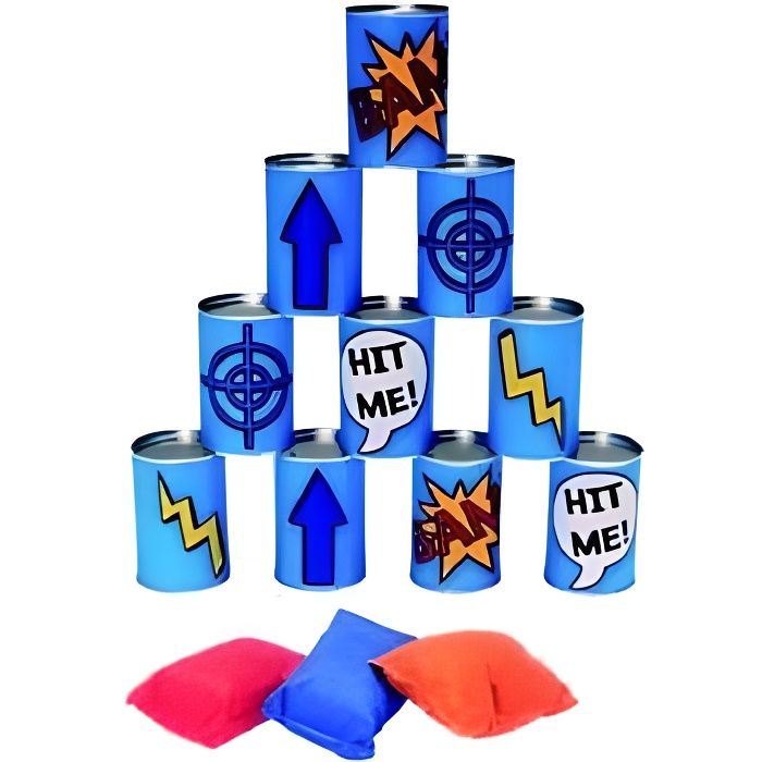 jeu de société - otto - chamboule tout avec 10 boites bleu et 3 balles - pour l'extérieur - a partir de 3 ans