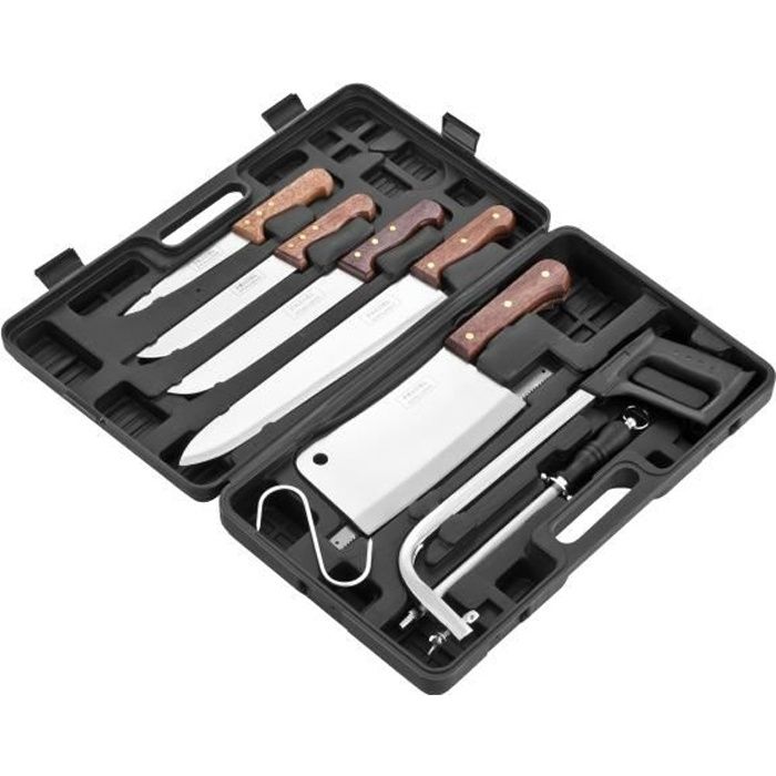 PRADEL EXCELLENCE Valise de découpe 7 pièces K31128 : 4 couteaux boucher + 1 fusil + 1 scie + 1 grand couperet + 1 crochet
