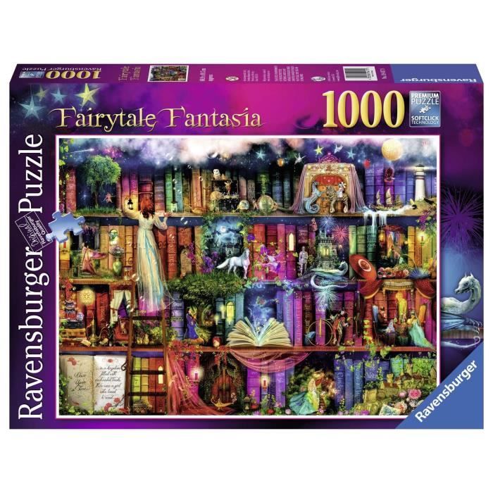puzzle 1000 pièces fées fantasia - ravensburger - bibliothèque fantastique avec personnages de contes de fées