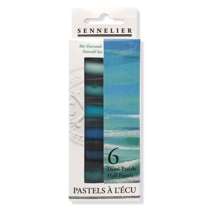 Etui de 6 demi pastels à l'écu Sennelier coloris mer émeraude