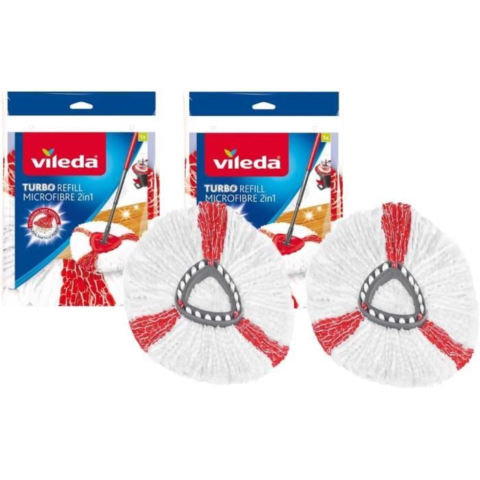 Housse De Rechange Pour Balai Vileda Turbo 2 En 1 - 4 Têtes Microfibre + Manche + Base + Brosse - Nettoyage Sec Et Humide - 10