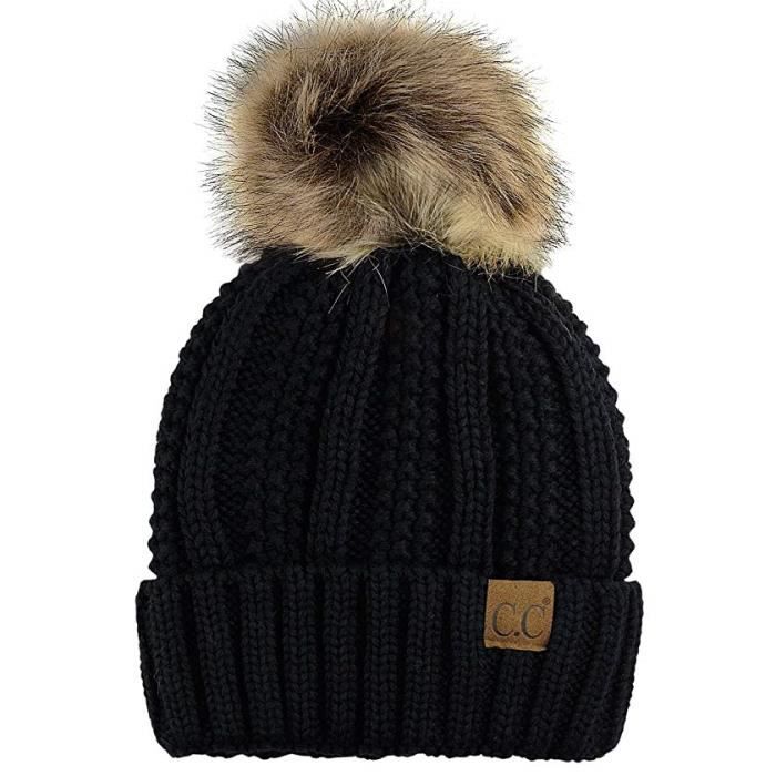 Femme Chapeau Trappeur Bonnet Tricot Pom Casquette Hiver Ski Chaud