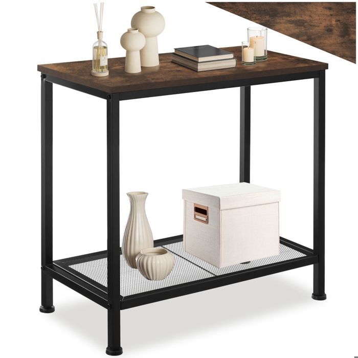 Table basse - TECTAKE - Table dappoint FILTON au style indutriel en bois MDF et acier 60 x 305 x 605 cm - Bois foncé