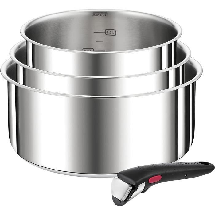 Tefal Ingenio Preference L898S4 Lot de 4 casseroles empilables pour economiser de l'espace en acier inoxydable de qualite sup