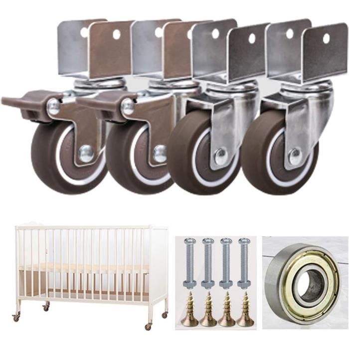 Lot De 4 Roulettes Pivotantes De 2 Pouces Pour Meubles - Support En U, Capacité 27kg Chacune, Vis Incluses, Silencieuses
