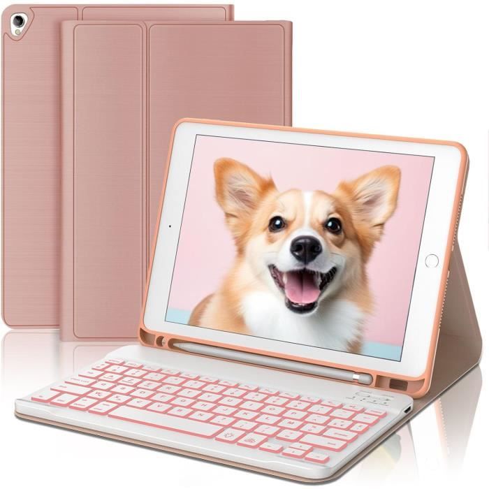Clavier Bluetooth Amovible Pour IPad 10.2" & 10.5" - Rétroéclairage 7 Couleurs, AZERTY Français, Support Stylo