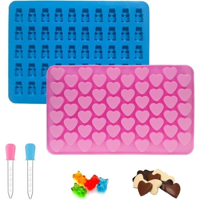 BUZIFU 4 Pièces Moules à Bonbons Silicone Avec Pipettes - Moules Gummies Chocolat Réutilisables