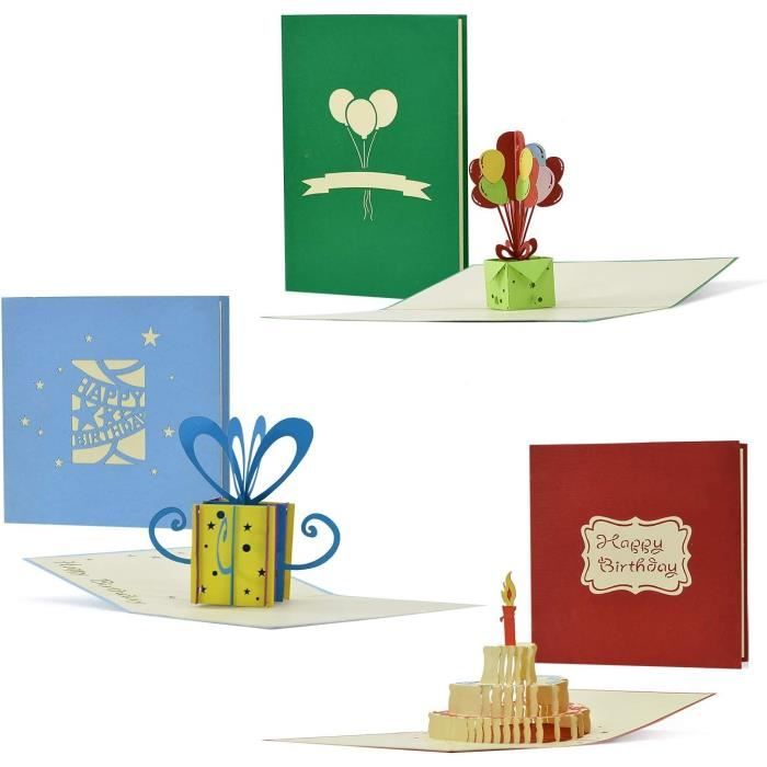 Lot De 100 Cartes Pop Up 3D Anniversaire – Gâteau En Relief + Enveloppes – Merlia Pack