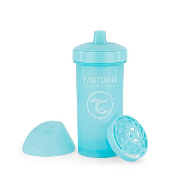 Twistshake Biberon anti-fuite avec bec dur et mixeur de fruits-360ml - Bouteille d'eau pour bébé - Tasse à bec sans BPA-6m+- Bleu