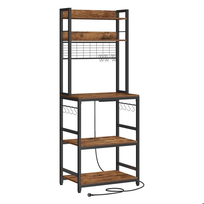 Desserte De Cuisine avec Multiprise 40 x 60 x 170 cm Marron Rustique et Noir