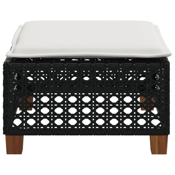 Tabouret De Jardin Avec Coussin Noir 55x55x37 Cm - Résine Tressée Polyrotin