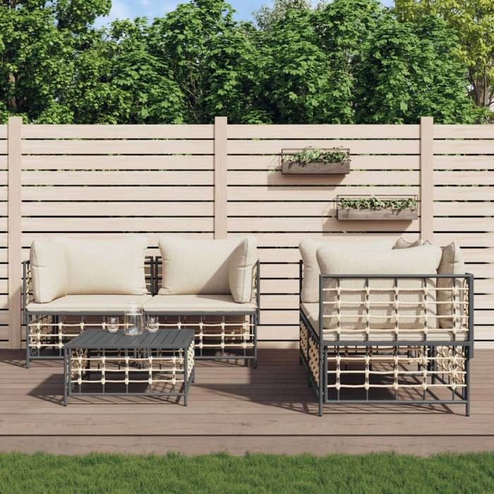 vidaXL Salon de jardin 5 pcs avec coussins résine tressée ensemble de salon ensemble de salon dextérieur 3186749