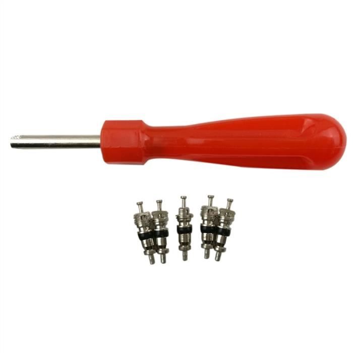 Kit Réparation De Pneus Avec Obus De Valve - Trousse à Outils Vélo Et Voiture - Rouge