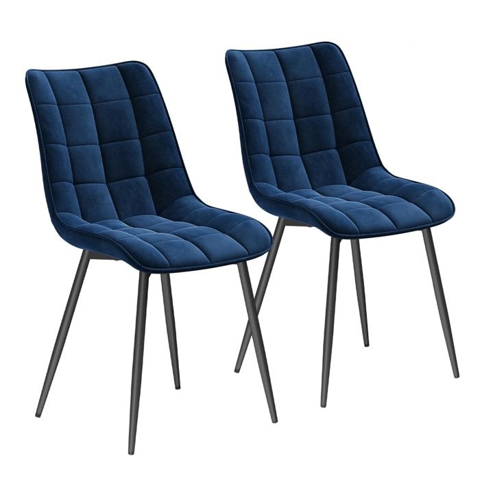 WOLTU Lot de 2 Chaises de salle à manger Chaise de cuisine scandinaves en velours Pieds en métal Bleu W0ATT0087-2 WOLTU Lot de 2 Chaises de salle à manger Chaise de cuisine scandinaves en velours Pieds en métal Bleu W0ATT0087-2