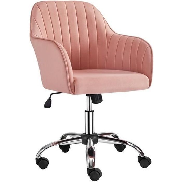 Chaise de Bureau - Yaheetech - Hauteur Réglable Ergonomique - Charge max 136 kg - Recouverte de Velours Rose Chaise de Bureau - Yaheetech - Hauteur Réglable Ergonomique - Charge max 136 kg - Recouverte de Velours Rose