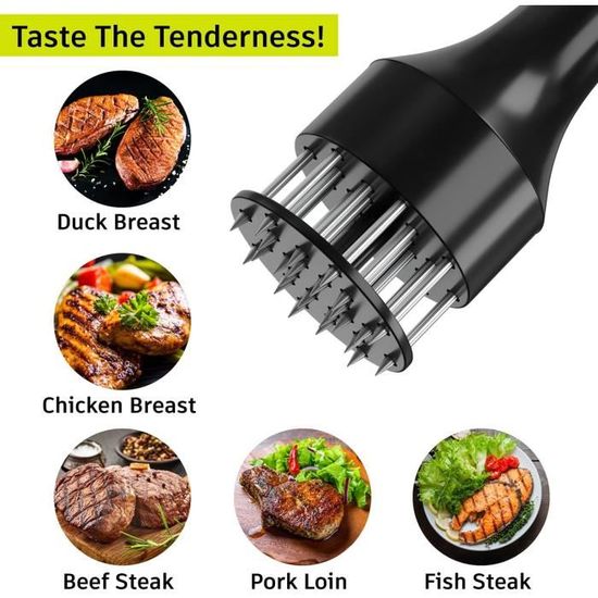 Outil à Attendrir La Viande - 21 Broches En Inox - Gadget De Cuisine Pour Bœuf, Porc, Poulet - Manche Antidérapant