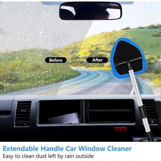 Nettoyeur De Pare-brise Intérieur Voiture - Télescopique Et Pivotant à 180° - Avec 6 Tampons Microfibre
