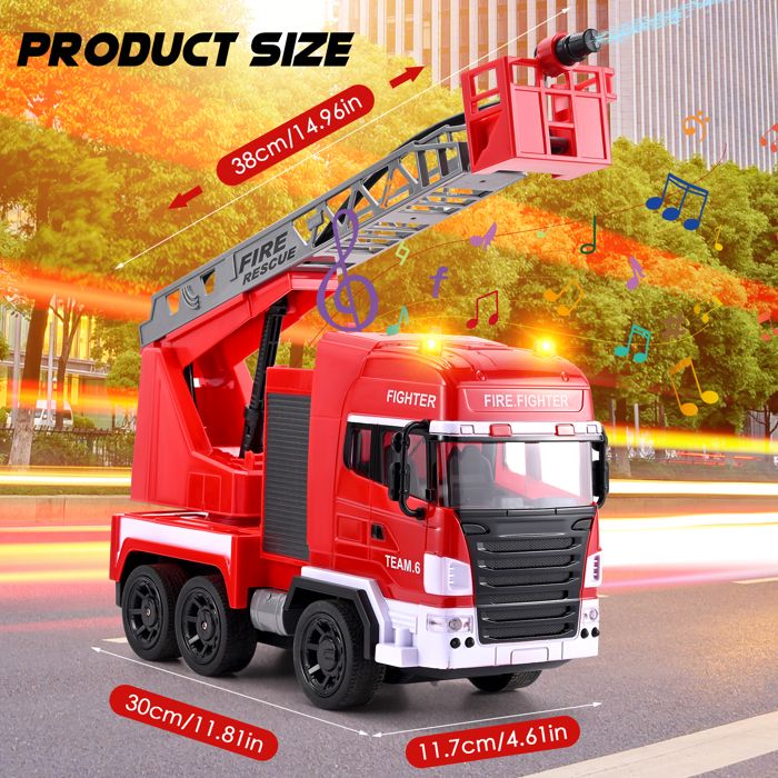 Camion De Pompier - H0649 - Échelle - Lumières - Sons Et Pulvérisation D'eau - Jeux - Jouets