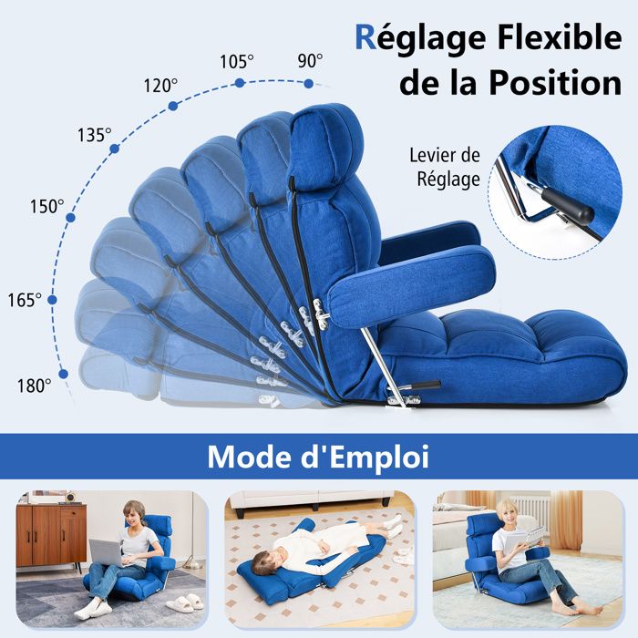 Fauteuil Relax avec Accoudoirs COSTWAY, Dossier et Appui-tête Réglables ...