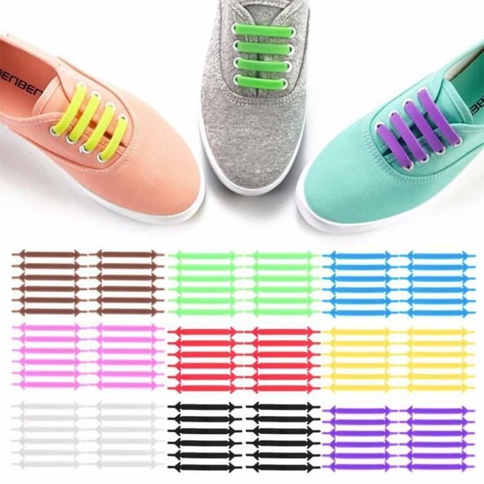 Version Cn Blanc 12 Pieces Ensemble Lacet Creatif Unisexe Femmes Hommes Athletique Course Sans Cravate Lacets Elastique