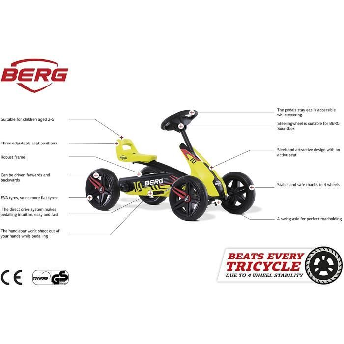 BERG Karting Buzzy Aero | Kart à Pédales, Go-Kart, Siège Réglable, Pneus EVA, Kart à pé9 - Jeux - Jouets