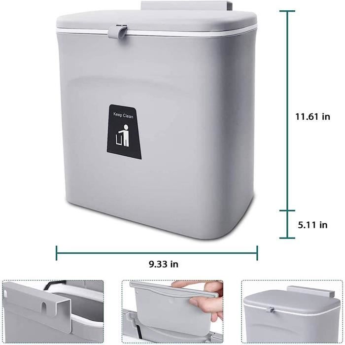 Poubelle Murale 7 L Avec Couvercle - Amovible, Gain De Place, Pour Cuisine, Salle De Bain, Armoire - Inclut Crochet Et Sacs