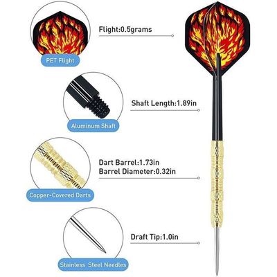 Fléchettes Acier 18g Pro – 3 Fléchettes + 6 Ailes + 20 Anneaux Caoutchouc + Outil Laiton, Poignées Ergonomiques