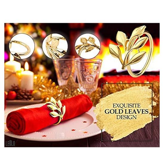 20 Ronds De Serviette En Métal Doré - Forme Feuille - Alliage De Zinc - Pour Décoration De Table élégante - 9