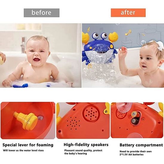 TUMAMA Jouet De Bain Pour Bébé 2 3 4 5 Ans - Crabe Machine à Bulles Avec Musique Et 3 Jouets Piscine - Jeux De Bain Bébé Enfant Fille Garçon