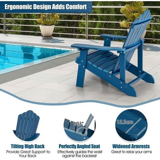 DREAMADE Chaise Adirondack Enfant Imperméable - Fauteuil Jardin HDPE Bleu, Dossier Haut Et Accoudoirs Pour 3-8 Ans