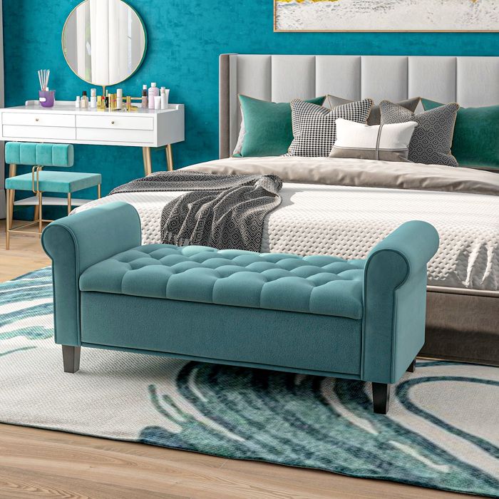 HOMCOM Banc Coffre De Rangement Capitonné Avec Accoudoirs Pour La