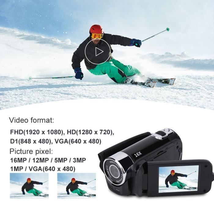 Caméscope HD Rotatif 270° - Écran Pivotant 2,4" - Zoom 16x - Idéal Voyages & Famille