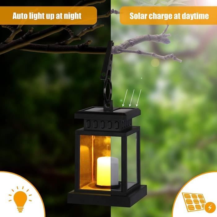 Lanterne solaire d'extérieur avec bougie LED, lanterne solaire à LED,  lampes solaires pour extérieur, effet vacillant, [621] - Cdiscount Maison