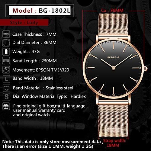 BERSIGAR Montre de luxe pour femme Montre analogique pour femme