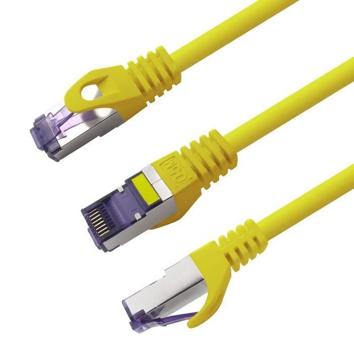 Lot De 10 Câbles Réseau CAT7 - Longueur 0,5 M - RJ45 - Noir - Débit Jusqu'à 10 Gb/s - Blindé S/FTP