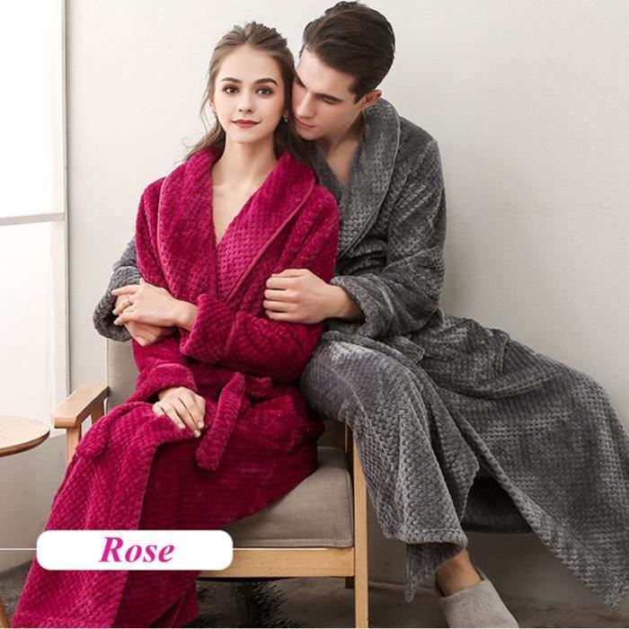 Peignoir Femme Peignoir de bain en Flanelle Pyjama Doux et Chaud en Hiver Rose Rose Cdiscount Pret a Porter